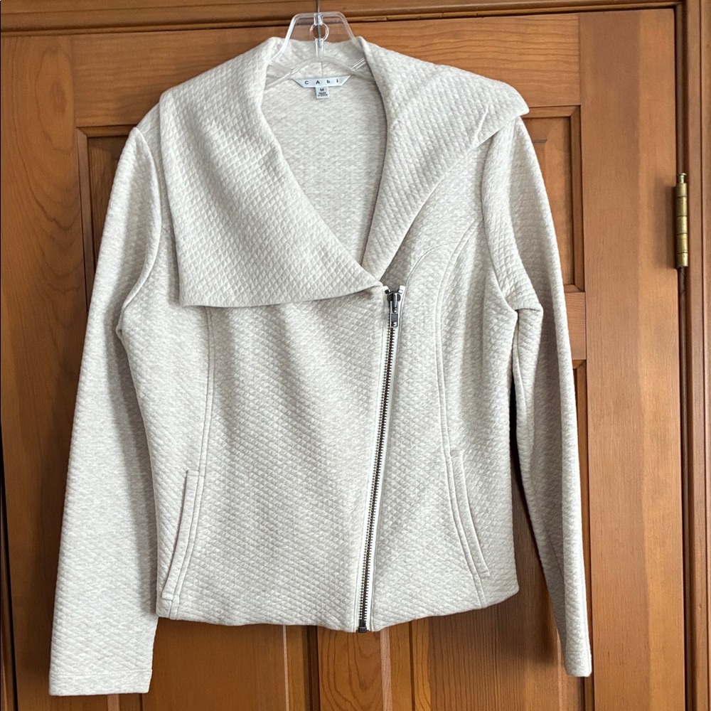 CAbi Cream Asymmetrical Zip Textured Jacket